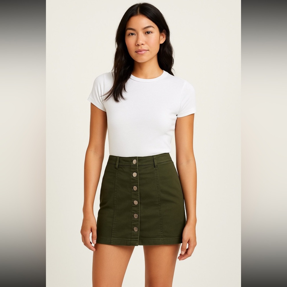 Forever 21 Olive Green Button Front Mini Skirt – Size Small